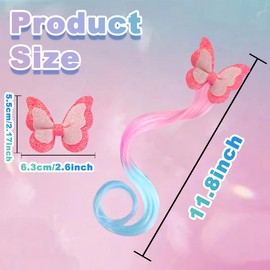6 Colors Hair Accessories for Girls,Hair Bows for Girls,Glitter Girl Hair Accessories,Colored Hair Extensions for Kids,Glitter Butterfly Hair Clips Wigs Curly Ponytails (Colorful Butterfly A)