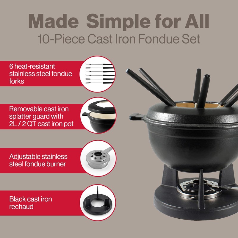 Swissmar Lucerne 10 Piece Cast Iron Fondue Set - Ideal