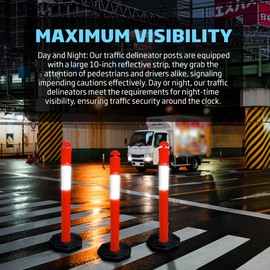 Orange Traffic Delineator Cone 45" Tall Reflective Collar for Safety Barrier with 15" x 15" Rubber Base for Traffic Control Parking Lot Construction Caution Road Closure and Blockage 6 Pack