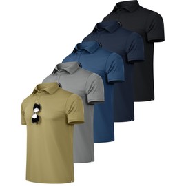 OYGSieg 5 Pack Mens Polo Shirts Quick Dry Performance Tactical Short Sleeve Golf Polo Shirts Casual Stylish Collared T-Shirts A XL