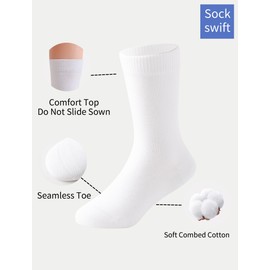 Sockswift Unisex Kids Crew Dress Boys Girl Socks 8-10 Years Old Soft Cotton Unifrom Socks Seamless Toe 6 Pairs White