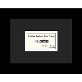 Creative Picture Frames 1-2" x 3.5" Opening Black Business Card Frame with 6" x 8" Double Black-White Mat, Frame, Easel and Installed Wall Hanger