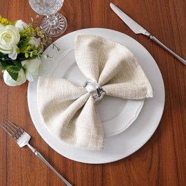 ZIWUROAD Beige Dinner Napkins Set of 6, Blend Cotton Linen Cloth Napkins 18x18 Inch, Washable Reusable for Wedding Party Banquet Dining Farmhouse