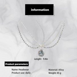 Eowppue Hair Jewelry Stunning Bridal Forehead Crystal Pendent, Silver Alloy Headband for Beauty & Personal Care Styling