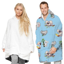 Loalirando Oversized Hoodie Blanket Fluffy Fleece Oodie Blanket Hoodie for Women Men Kids Wearable Hooded Blanket Family Matching (Blue - Koala, 7-12 Years)