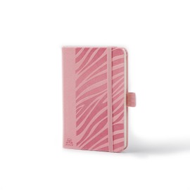 HUSAN Journal Notebook Pocket Size - for Women Men, Leather Hardcover Thick Paper, Lined Grid Blank Page 128 Pages, 3.5" x 5.5", Pink