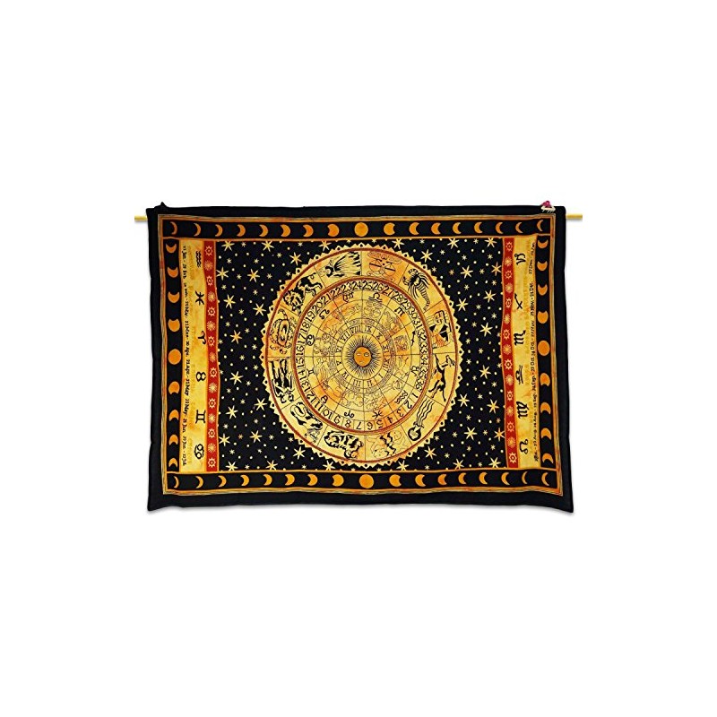 Ethnic Black Tapestry Astrology Print Wall Décor Table Runner Bed