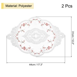 sourcing map 2Pack Retro Lace Placemat 12x17-in Oval Embroidered Table Place Mats French Crochet Doilies Coasters Cup Mat for Home Wedding, White