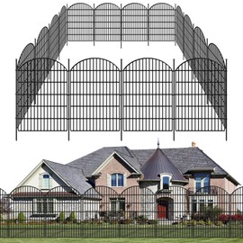 10 Panels Decorative Garden Fence, 40in (H) X 22.31ft (L) No Dig Dog Fences Outdoor for Yard, Rustproof Tall Metal Fencing Panels, Animal Barrier Suitable for Yards Border, Patio, and Outdoor Use