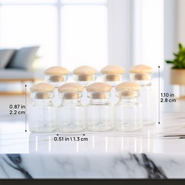 Miniature Glass Bottles Set (8pcs, 2 Sizes w/Wooden Lids): 1:12 Scale Borosilicate Jars for Dollhouse Kitchen, Crafts, Collectible Vials