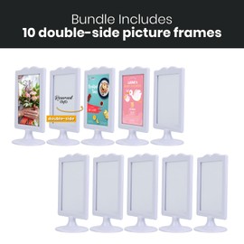 ALBEN Elegant Double Sided Standing Picture Frames - (White, 10 count) 4x6 Inch Pedestal Photo Frame with Inserts and Base - 2 Sided Frame for Vertical Display
