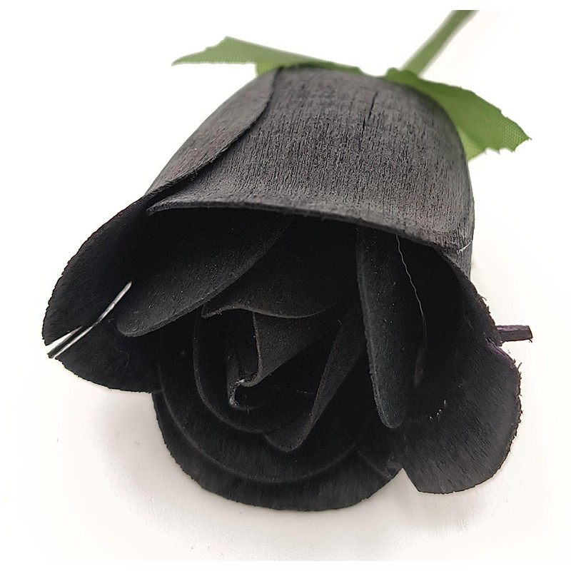 6 Black Half Open Bud Wooden Roses for Crafts Custom