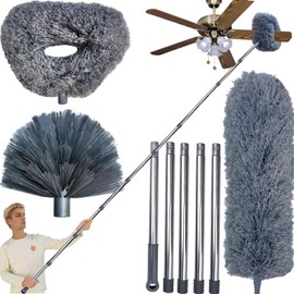 3 Pack 20+ Feet High Reach Grey Microfiber Feather Duster with 3-14 ft Spliceable Pole Cobweb Duster for Cleaning Fan, Spider Web, High Ceiling, Blinds, Furniture Cleaning Tool Kit