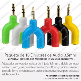 Mercader Digital Paquete De 10 Divisor Audio Splitter Jack 3.5mm / Mayoreo