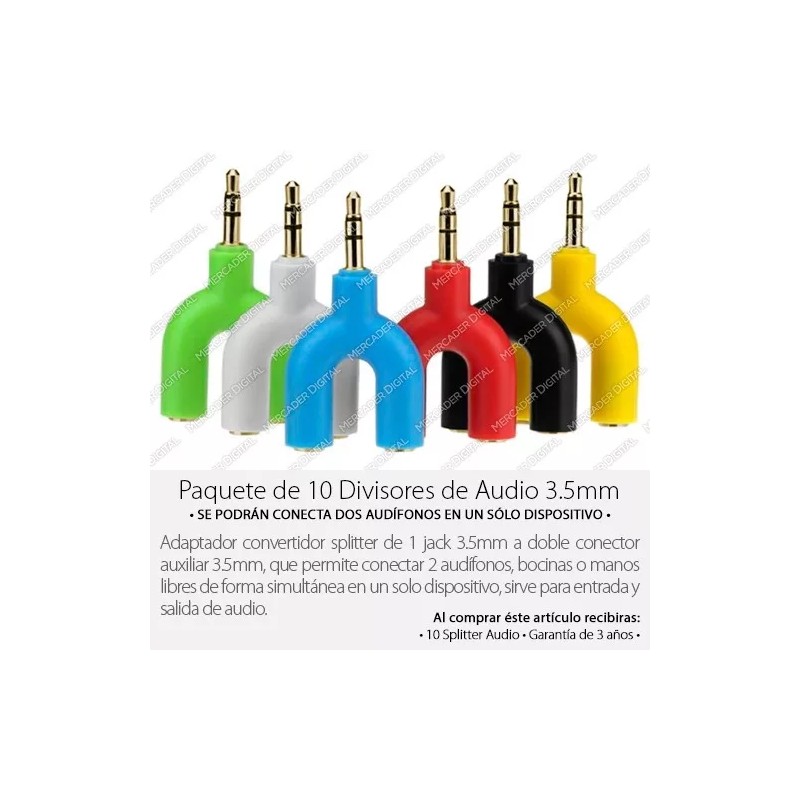 Mercader Digital Paquete De 10 Divisor Audio Splitter Jack 3.5mm