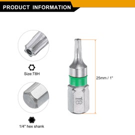 sourcing map 10pcs Torx Screwdriver Bit T8H 1/4" Hex Shank 25mm/1" Length Magnetic Star 6 Point Head Hex Bits S2 Steel Electric Screw Driver Bit with Hole Torx Head