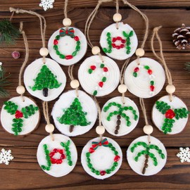 12pcs Christmas Ornaments - Handmade Sea Glass Wooden Christmas Tree Decorations, Coastal Christmas Decorations,Wooden Ornaments for Crafts