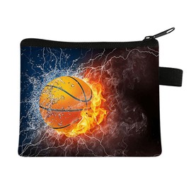 FAVORTALK Coin Purse Men Small Coin Purse with Basketball Print Portable Coin Pouch for Boys Basketball Fans Mini Change Bag for ID Card Credit Card Earphone, 14208
