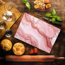 Pink White Marble Kitchen Glass Cutting Board Ocean Decorative Gift Marbled Granite Stone Rock Gift For Her Mom Wife (Pink 4)