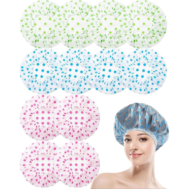 12 Gorras de Baño Mujer, Gorras de Ducha Reutilizables, Diseño