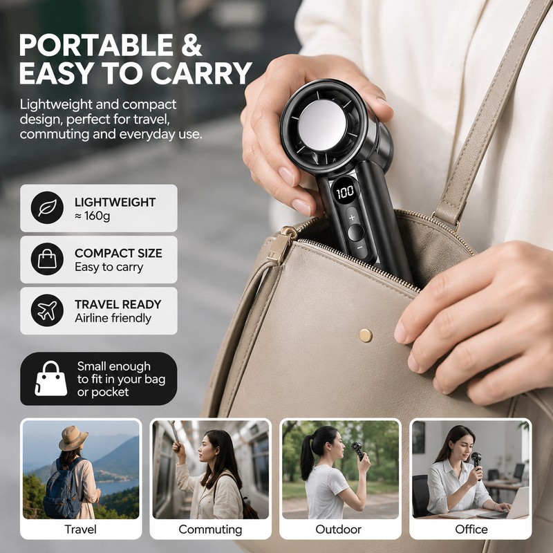 Portable Handheld Fan for Personal Cooling – USB Rechargeable Mini