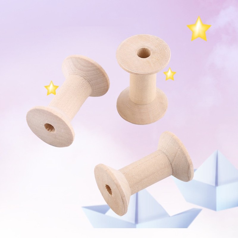 Mini Wooden Bobbins, Pack of 10 Unfinished Wooden Bobbins, Empty