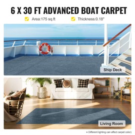 Gray Marine Carpet 6 ft x 29.5 ft, Boat Carpet Rugs, Indoor Outdoor Rugs for Patio Deck Anti-Slide TPR Water-Proof Back Outdoor Marine Carpeting Outdoor Carpet