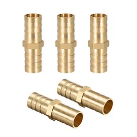 sourcing map 12mm or 1/2" ID Brass Barb Splicer Fitting,Straight Barb Hose Fitting Air Gas Water Fuel,5pcs