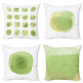 Ambesonne Pastell-Kissenbezug, 4 Stück, abstrakte Aquarellfarben, weiche Nudetöne, runde Kreise, Effektmuster, moderner Akzent, doppelseitiger Digitaldruck, 45,7 cm, Pastellgrün, Ecru und Weiß