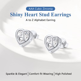 Silvora Letter Earrings 925 Silver Letter Stud Earrings with Zirconia Heart A-Z Initial Alphabet Earrings Women's Real Silver Stud Earrings Letter Piercing Ear Jewellery for Birthday Christmas,