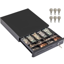 Volcora Cash Register Drawer for Point of Sale POS System with Round Corners 16", Removable Coin Tray, 5 Bill 8 Coin, 24V RJ11/12 Key-Lock Media Slot, Money Drawer for Business, Black Bar/Black