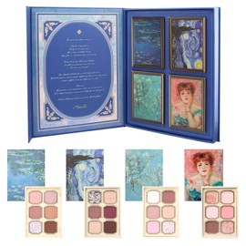 MilleFee Painting Eyeshadow Blue-based Color Set 4 pieces with Box Present Gift Coffret Blue-based Eyeshadow Palette Painting Van Gogh Monet Renoir 6-color Eyeshadow Shimmer MilleFee