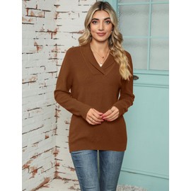 Ivicoer Womens Sweaters Shawl Collar V-Neck Pullover Ladies Knitted Long Sleeve Tops Casual Fall Winter Dressy Fashion Trendy Caramel