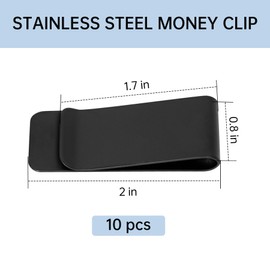 Philbinden 10Pcs Stainless Steel Money Clip Silver Slim Cash Clip for Men, Metal Money Clips Minimalist Pocket Cash Wallet (Black)