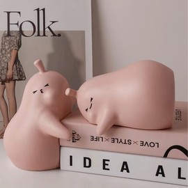 Linxia Pear Bookends Strawberry Cheese Ceramic Creative Bookends for Shelves Book Holder Stopper for Books/Movies/CDs/Video Games (1 Pairs) Hug style