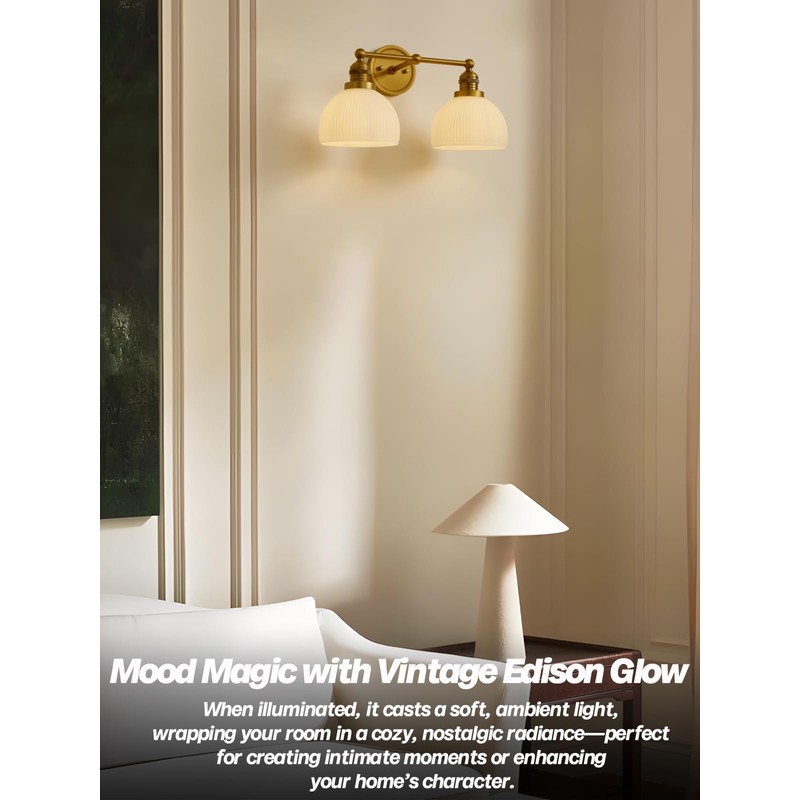 Teqinchy 2-Light Gold Wall Sconces,Vintage Bathroom Wall Sconce Light with