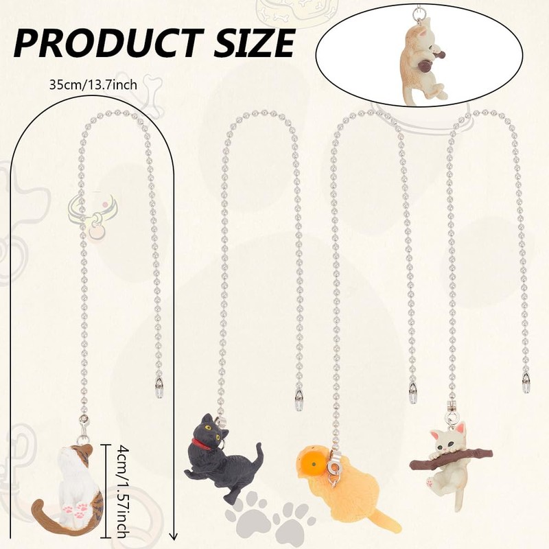 DELORIGIN 4pcs Cat Ceiling Fan Pull Chain 4 Styles Cute