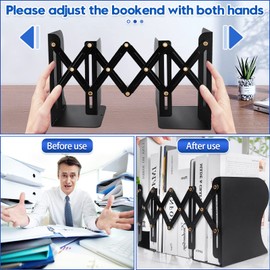 Heavy Duty Book End to Hold Books, Adjustable Bookends Book Holder for Shelves, Decorative Book Organizer for Desk, Sturdy & Flexible - Metal Book Ends Binder Holder for Tabletop