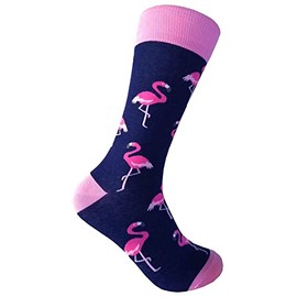 Triple M Plus Navy With Bright PinK Flamingo Pattern Dress socks
