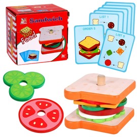 Prmape Children's Kitchen Accessories Wood, Sandwich Children's Stacking Toy Wood, Children's Kitchen Wooden Sandwich, Children's Cooking Toy Wood for Boys Girls Play Kitchen Role Play