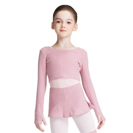 Avrigirl Knitted Crop Pink Ballet Sweater for Girls, Dance Skirts with Shorts Cover up for Gymnastics, Skating