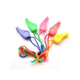 Sourcingmap Pack of 5 Plastic Whistles with Matching Lanyard, Assorted Colours, Pink