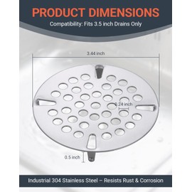 Phivan 3-1/2 Inch Commercial Sink Strainer - 304 Stainless Steel 41-Hole Clog-Free Drain Cover, Precision Fit for 3.5" Drains & 3 Compartment Sinks, Heavy-Duty for High-Volume Kitchens