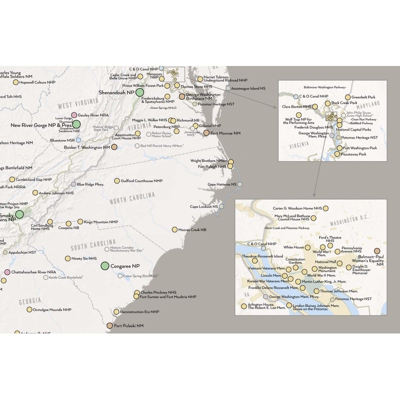 US National Park System Units Map 24x36 Poster (White &