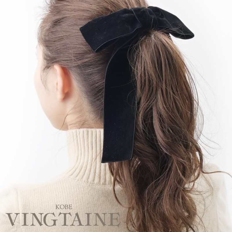 VingTAINE H7729 Hair Clip, Ribbon, Velvet, Long, Big, Beak Clip,