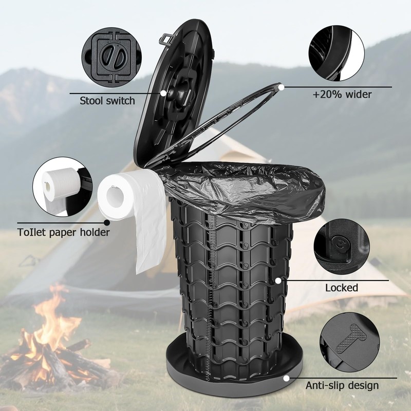 XXL 18.7" Portable Camping Toilet with Carring Handle and Bags