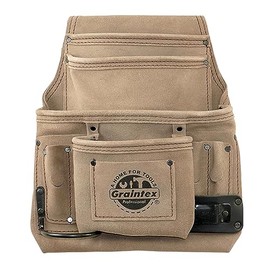 Graintex 10 Pocket Nail & Tool Pouch, Beige Color Suede Leather Tool Bag, Tool Belt for Constructors, Electricians, Plumbers, Handymen, HVAC Tools, Professional Organizer with Adjustable Fit - SS2180