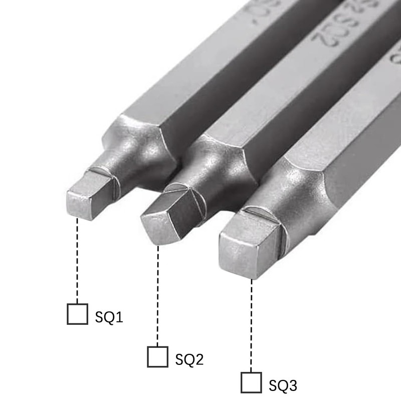 50mm Magnetic Square Head Screwdriver Bits with 1/4 Inch Hex