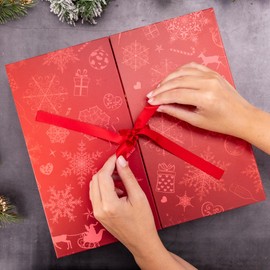 Christmas Advent Calendar Fill your Own 1-24 Day Boxes Luxury Countdown Ribbon (Red)