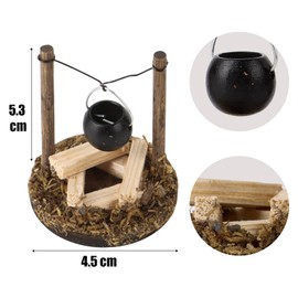 BETESSIN Gnome Accessories Christmas - Mini Campfire Set - Includes Fireplace, Kettle and Wooden Blocks - Dollhouse Accessories - Miniature Accessories for Gnome Door, Dollhouse Furniture, Crib